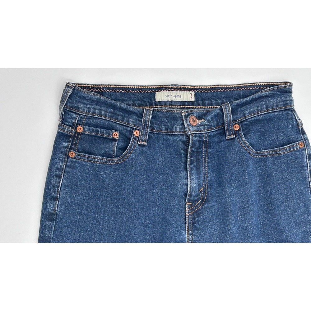 Levis 515 Women Dark Wash Blue Stretch Denim Cuffed Capri Cropped Jeans Size 6 - Picture 3 of 9